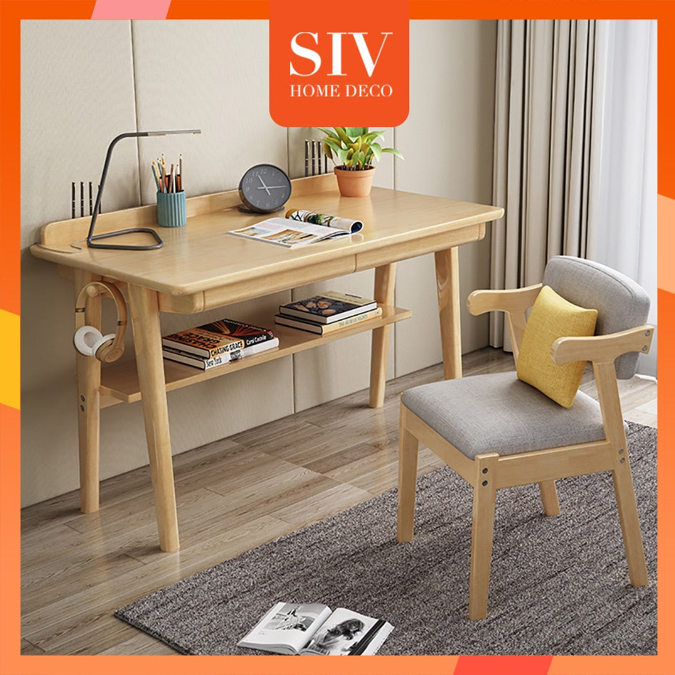 Big Solid Wood Computer Table Study Desk Home Office Desktop Working With Drawer