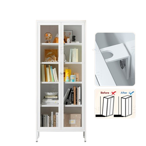 Book Shelf Cabinet With Glass Door Bookcase Metal Display Cabinet Filing Cabinet For Home&Office