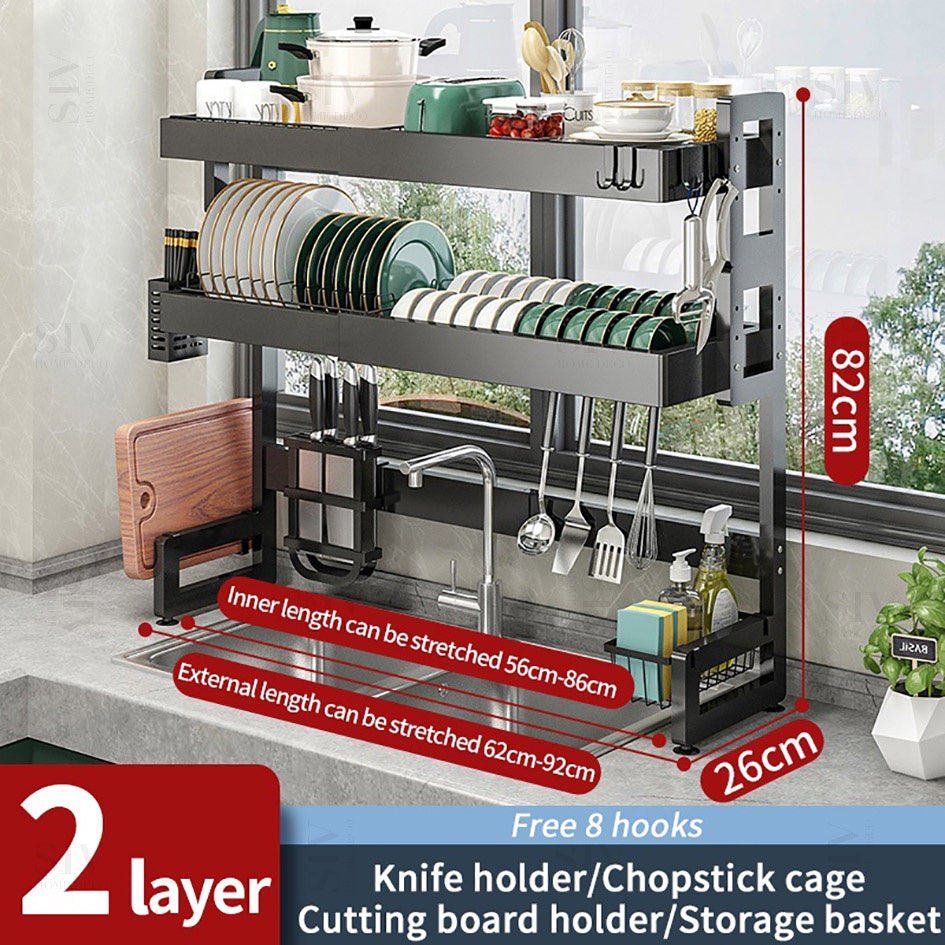 Retractable Kitchen Countertop Dish Organizer Rack