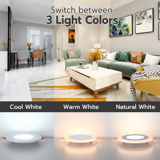 Extra-Thin Tricolor Led Recessed Downlight Pin Light Ceiling Lights Panel Light, Round & Square