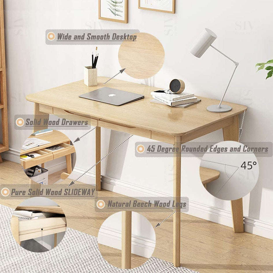 Big Solid Wood Computer Table Study Desk Home Office Desktop Working With Drawer