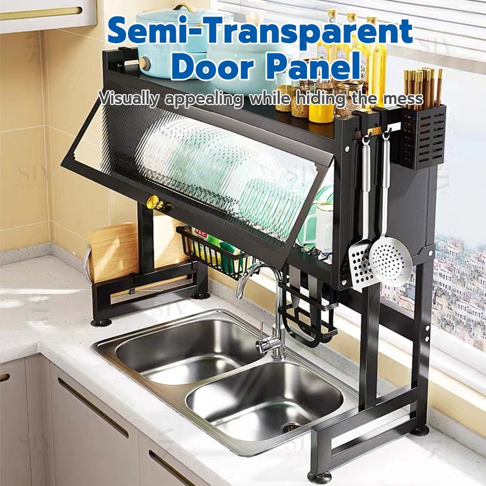 Dish Cabinet Rack Over-The-Sink Drainer With Cover Plate Drying Storage Kitchen Organizer